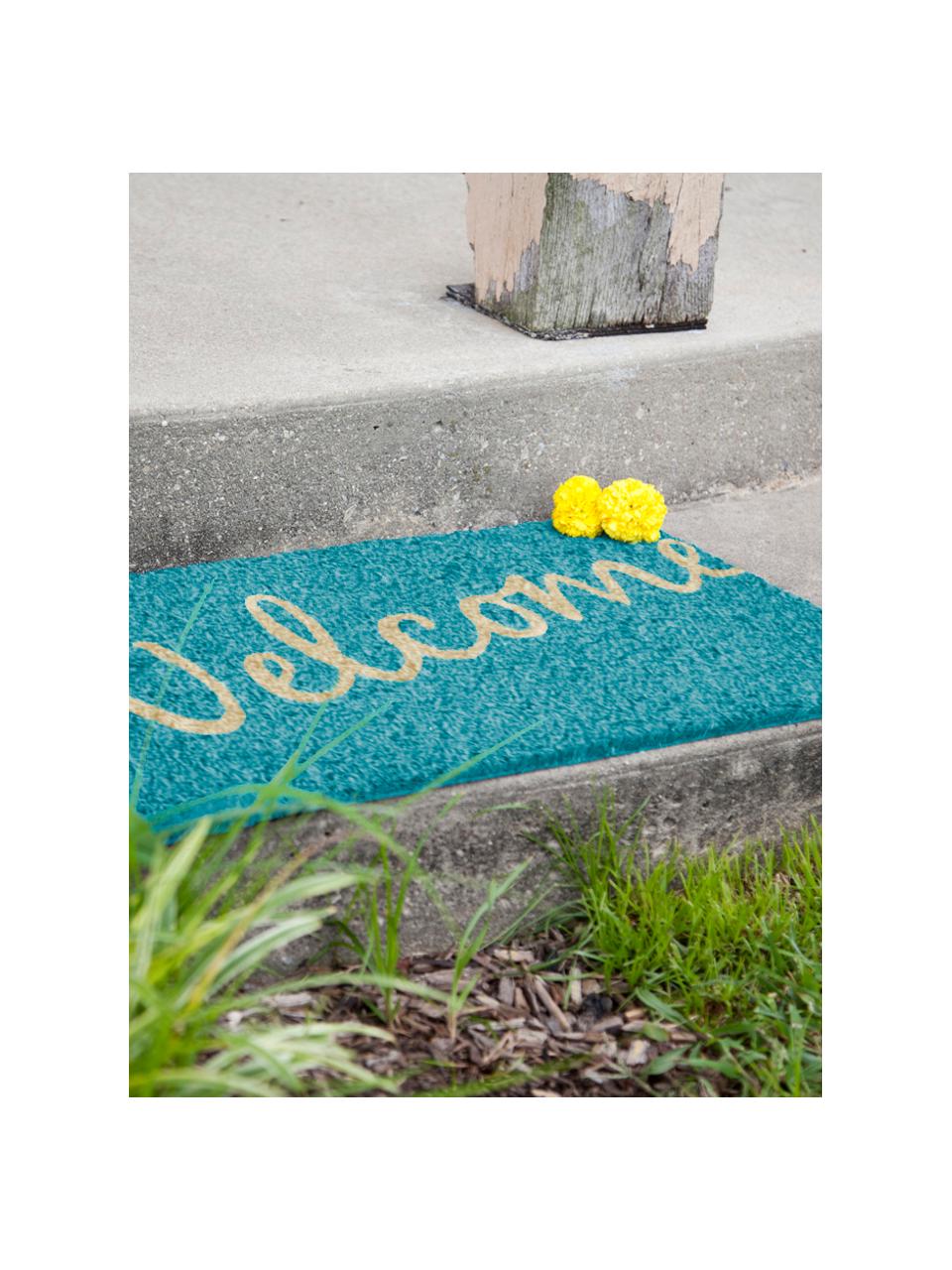 Paillasson Welcome, Turquoise intense, beige, larg. 40 x long. 60 cm