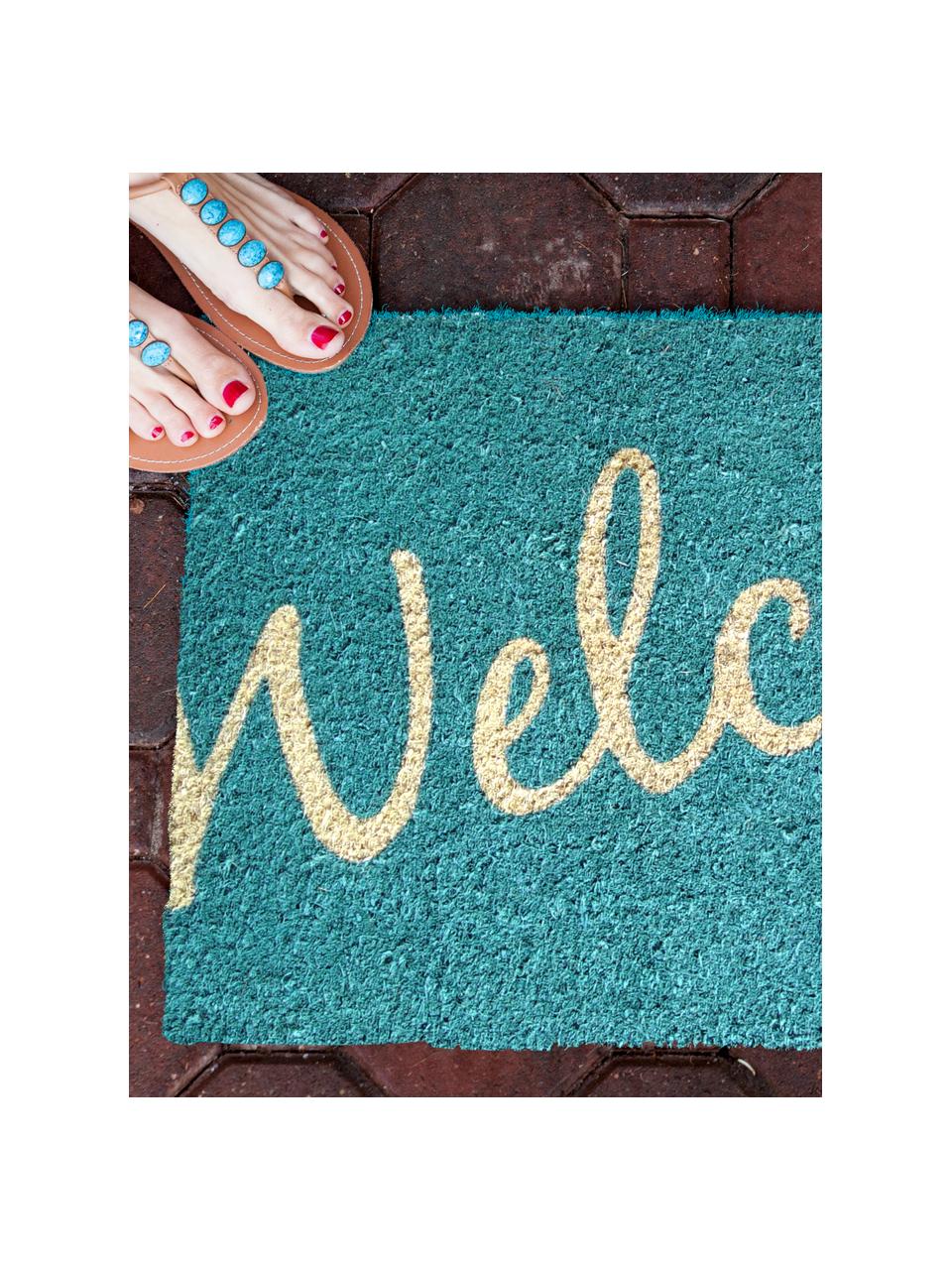 Paillasson Welcome, Turquoise intense, beige, larg. 40 x long. 60 cm