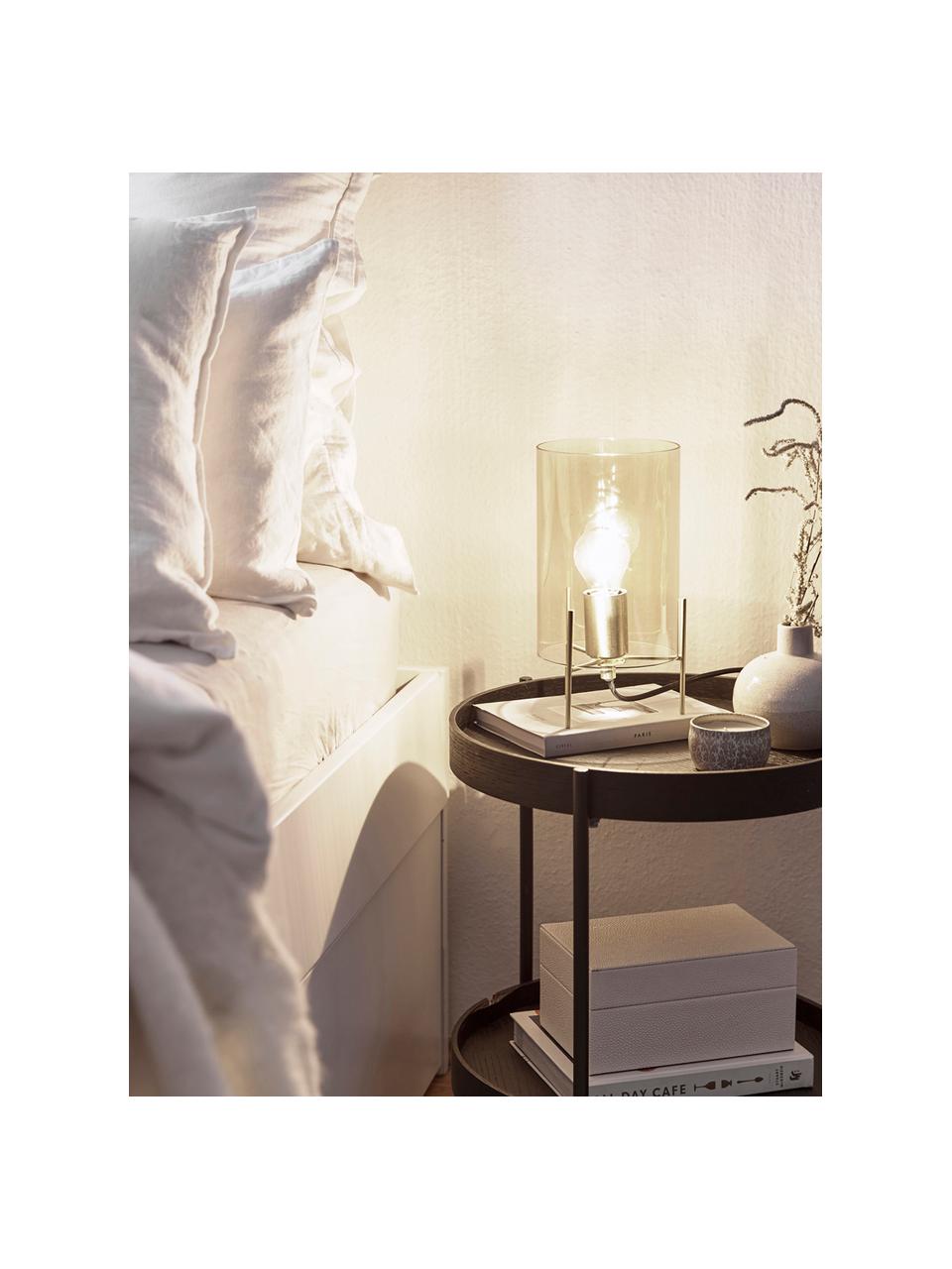 Kleine Tischlampe Laurel aus farbigem Glas, Lampenschirm: Glas, Lampenfuß: Metall, gebürstet, Bernsteinfarben, Messingfarben, Ø 14 x H 28 cm