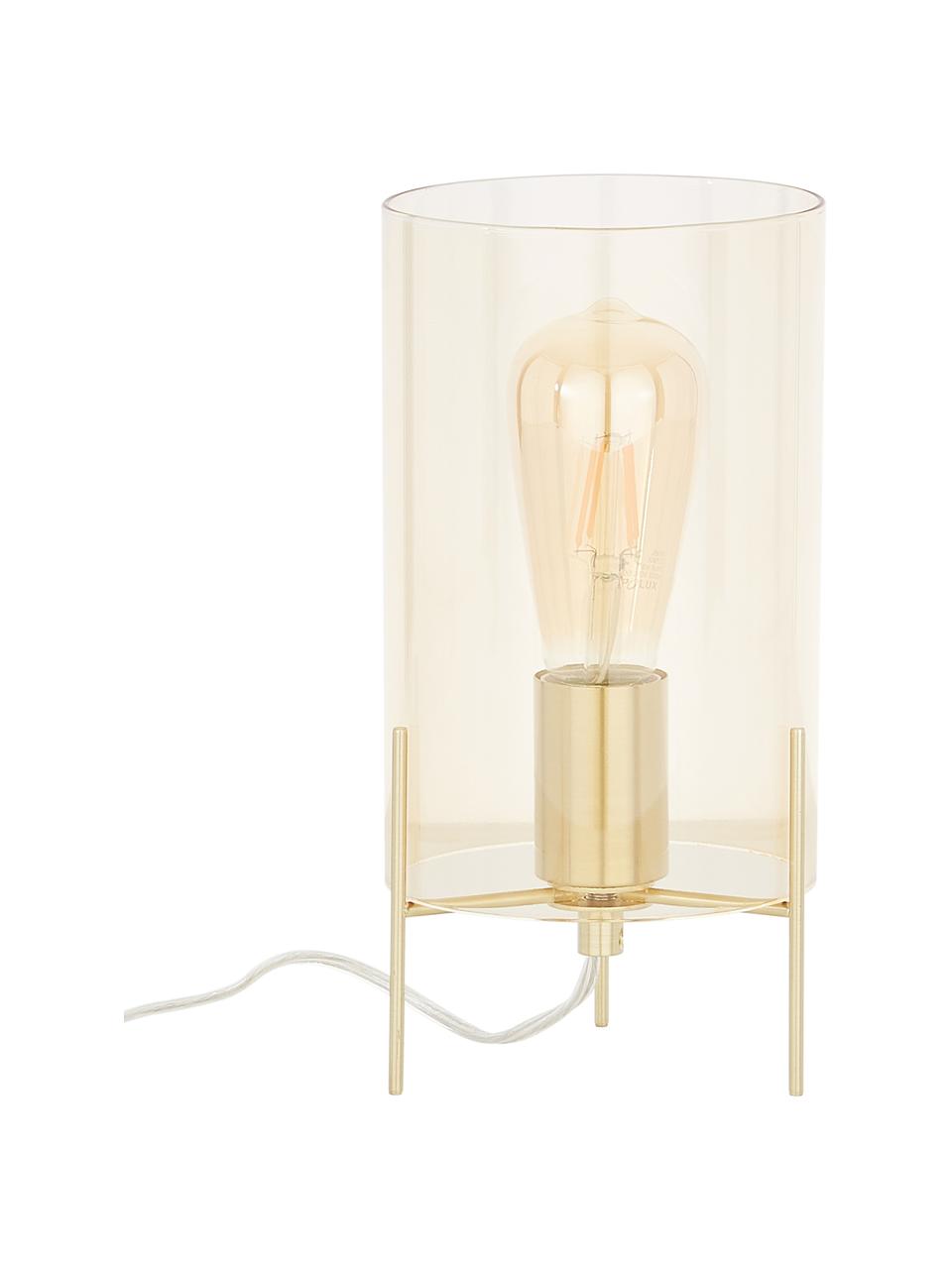 Kleine Tischlampe Laurel aus farbigem Glas, Lampenschirm: Glas, Lampenfuß: Metall, gebürstet, Bernsteinfarben, Messingfarben, Ø 14 x H 28 cm