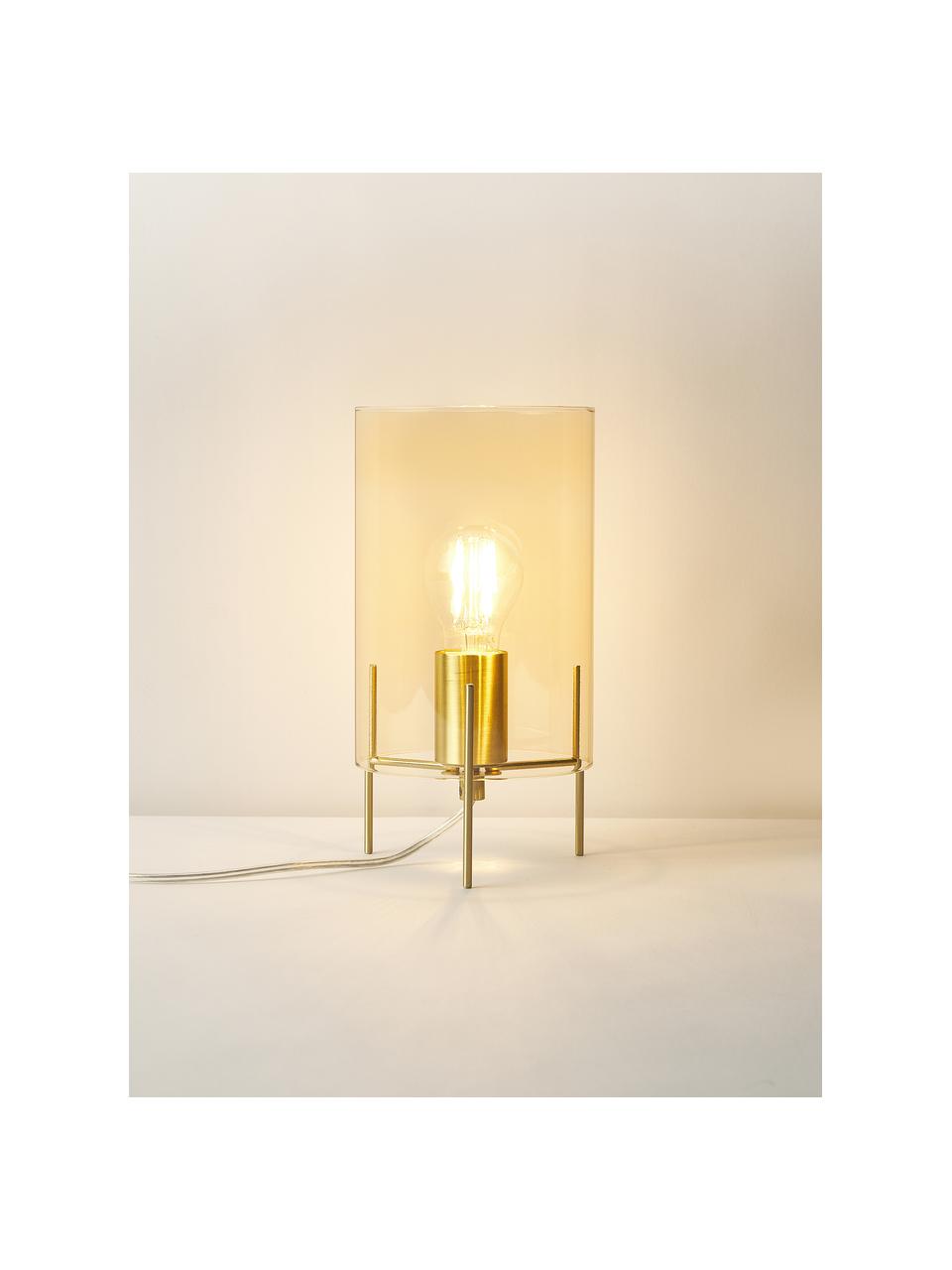 Kleine Tischlampe Laurel aus farbigem Glas, Lampenschirm: Glas, Lampenfuß: Metall, gebürstet, Transparent, Goldfarben, Ø 14 x H 28 cm