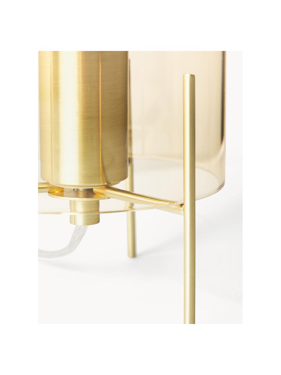 Lampada da tavolo realizzata in vetro colorato Laurel, Base della lampada: metallo spazzolato, Paralume: vetro, Trasparente, dorato, Ø 14 x Alt. 28 cm