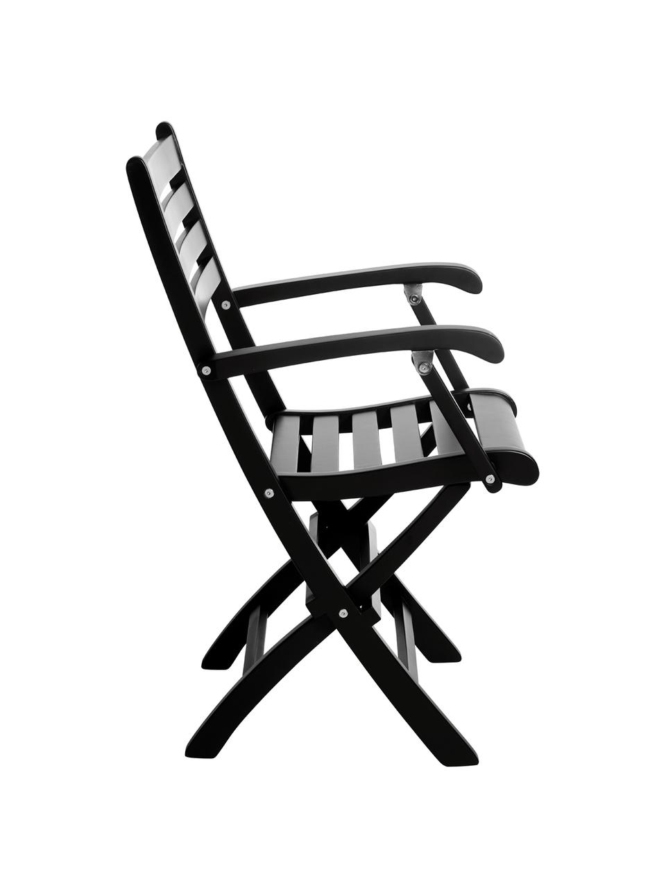 Silla con reposabrazos de jardín de madera York, Teca, arenada y lacada, Negro, An 51 x Al 86 cm