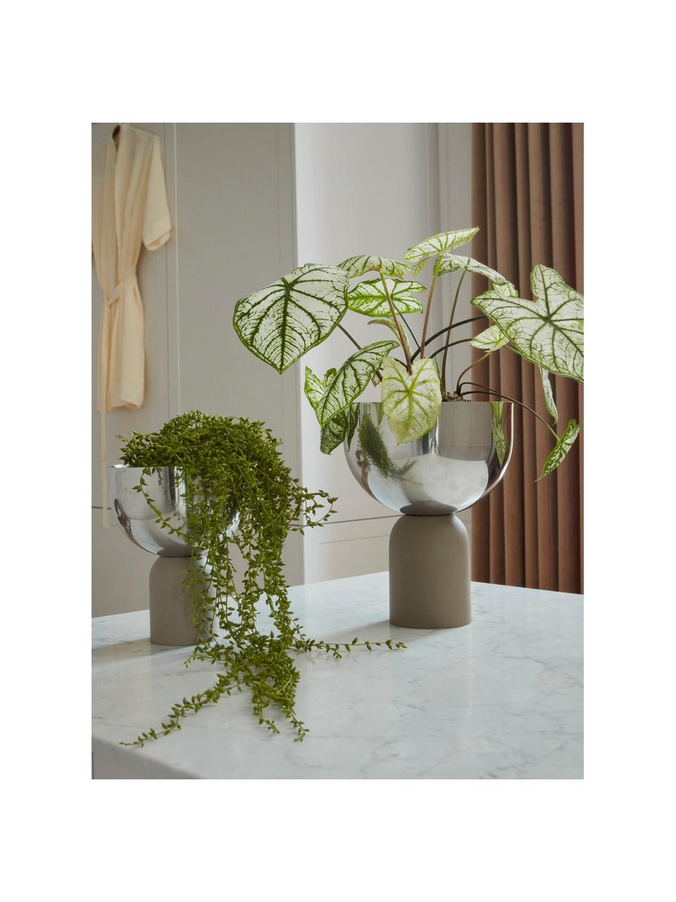 Plantenpot Torus van metaal, H 31 cm, Zilverkleurig, greige, Ø 22 x H 31 cm