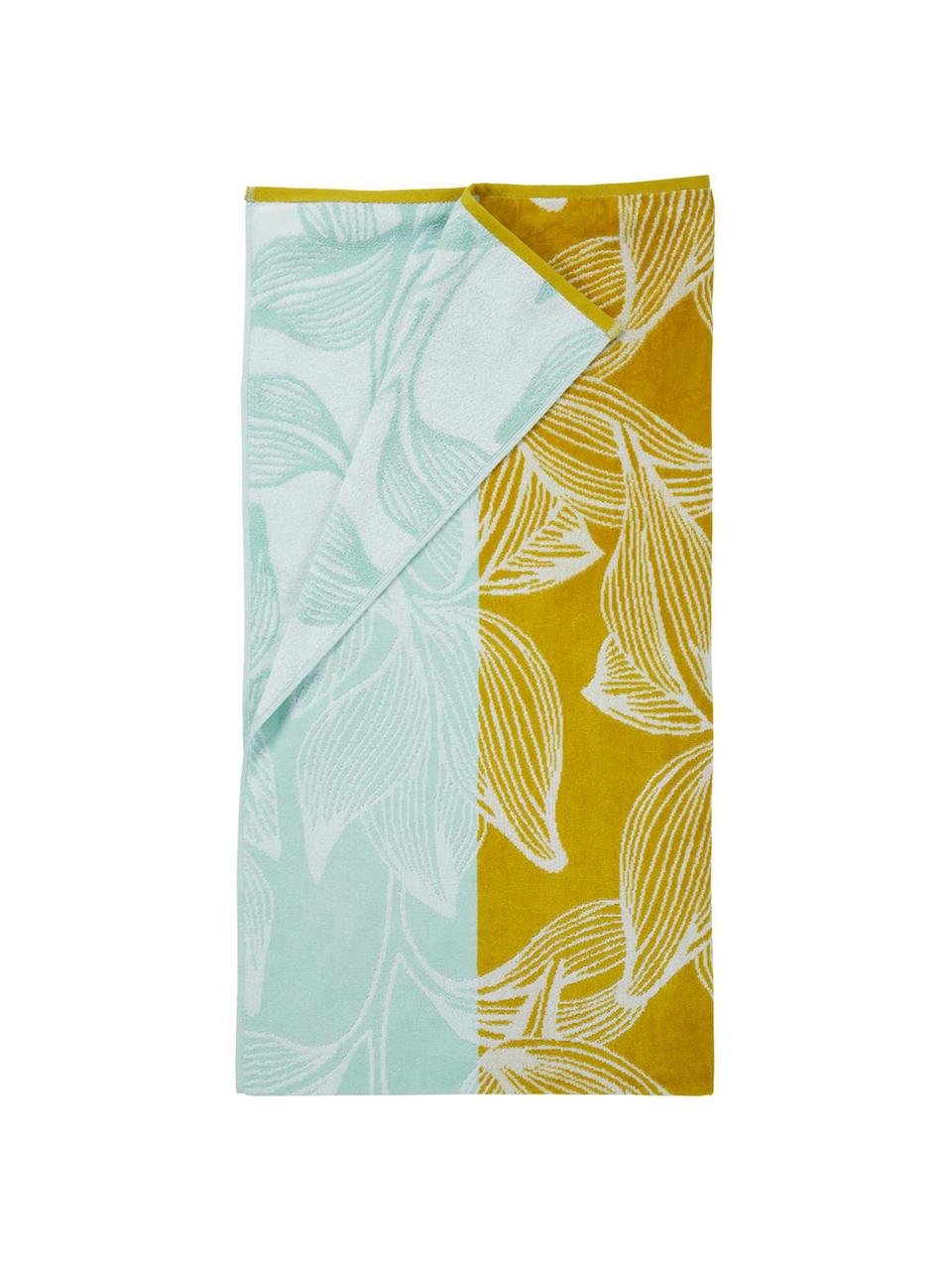 Strandlaken Mimosa, Katoen, lichte kwaliteit, 330 g/m², Geel, lichtblauw, 100 x 180 cm