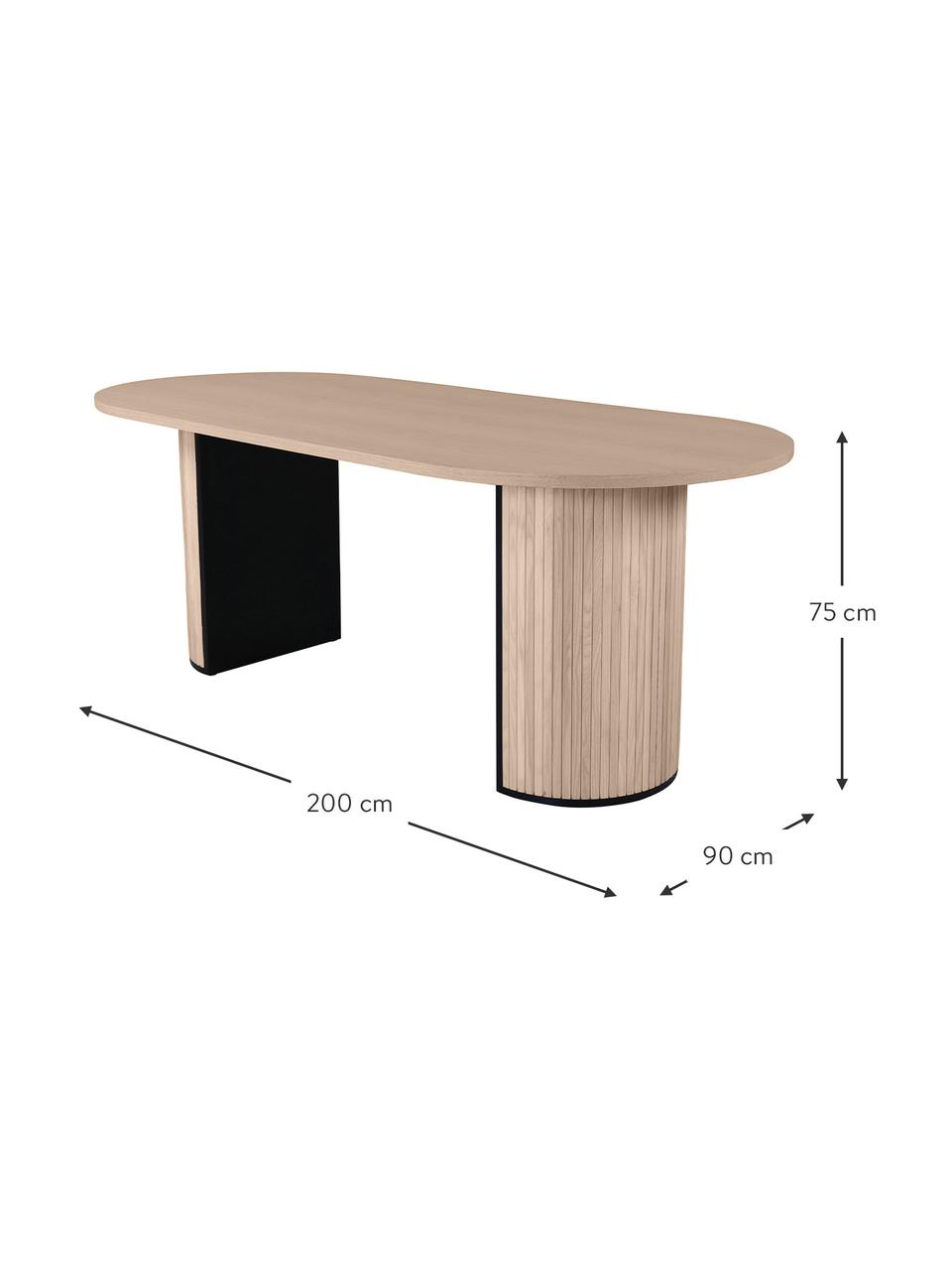 Mesa de comedor ovalada en roble Bianca, 200 x 90 cm, Tablero: fibras de densidad media , Estructura: madera de árbol de trompe, Madera de roble barnizado claro, An 200 x F 90 cm
