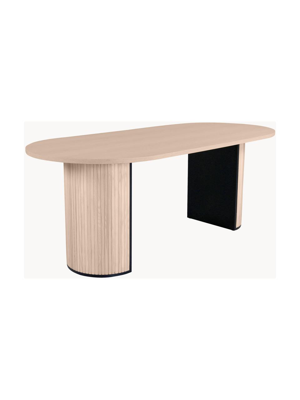 Ovale houten eettafel Bianca, 200 x 90 cm, Tafelblad: MDF met eikenhoutfineer, , Frame: trompetboomhout, geborste, Eikenhout, licht gelakt, B 200 x D 90 cm