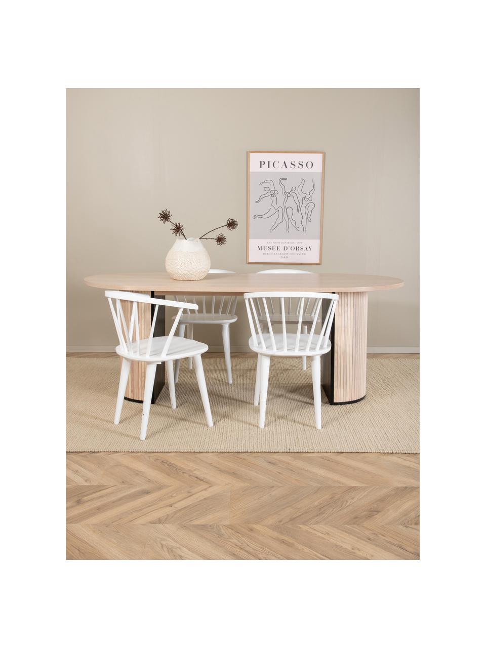 Ovale houten eettafel Bianca, 200 x 90 cm, Tafelblad: MDF met eikenhoutfineer, , Frame: trompetboomhout, geborste, Eikenhout, licht gelakt, B 200 x D 90 cm