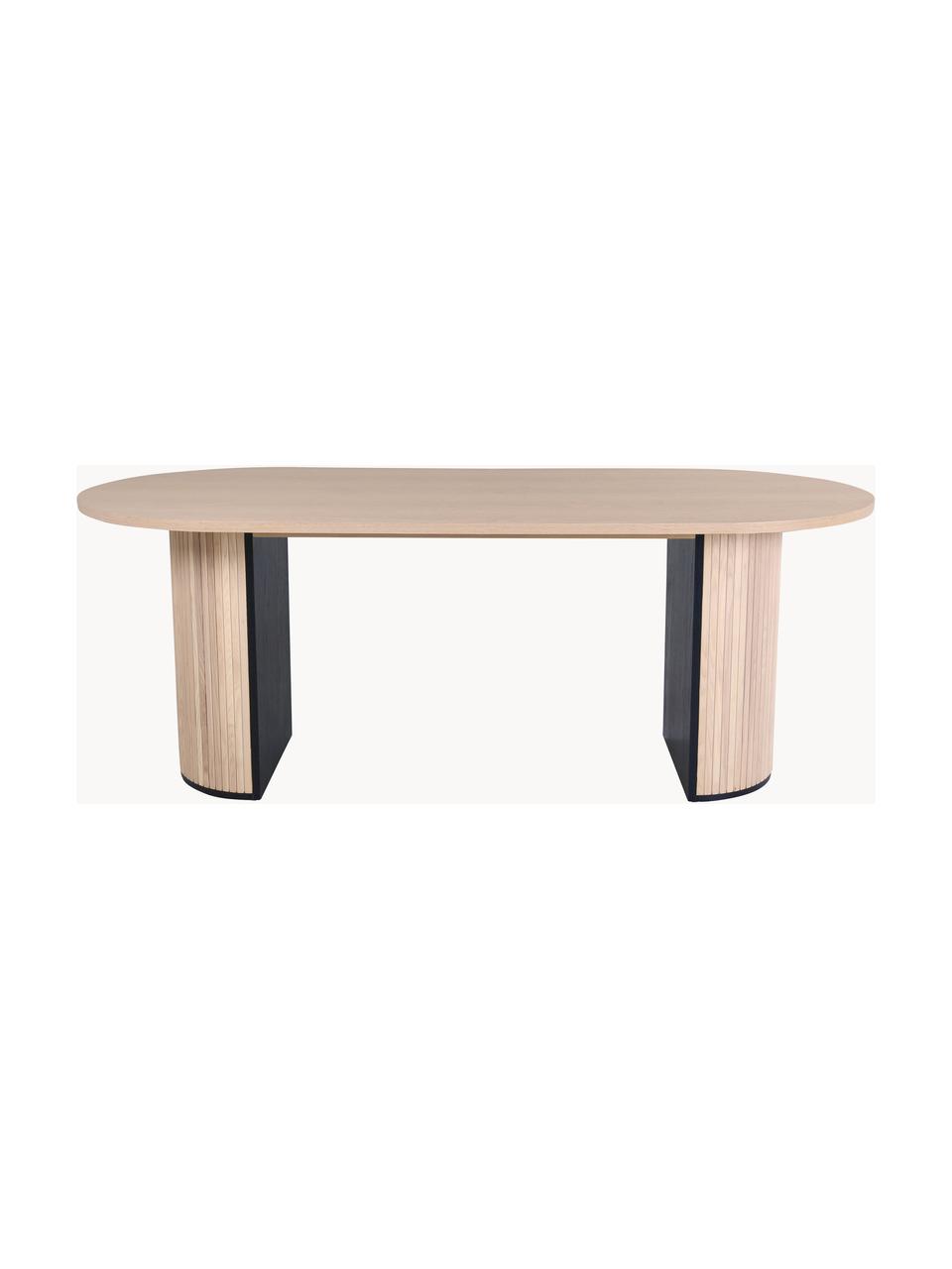 Mesa de comedor ovalada de madera Bianca, 200 x 90 cm, Tablero: fibras de densidad media , Estructura: madera de árbol de trompe, Madera de roble barnizado claro, An 200 x F 90 cm