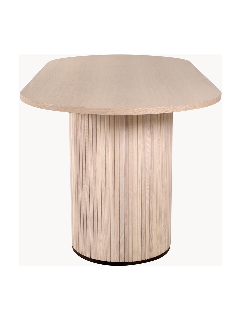 Mesa de comedor ovalada de madera Bianca, 200 x 90 cm, Tablero: fibras de densidad media , Estructura: madera de árbol de trompe, Madera de roble barnizado claro, An 200 x F 90 cm