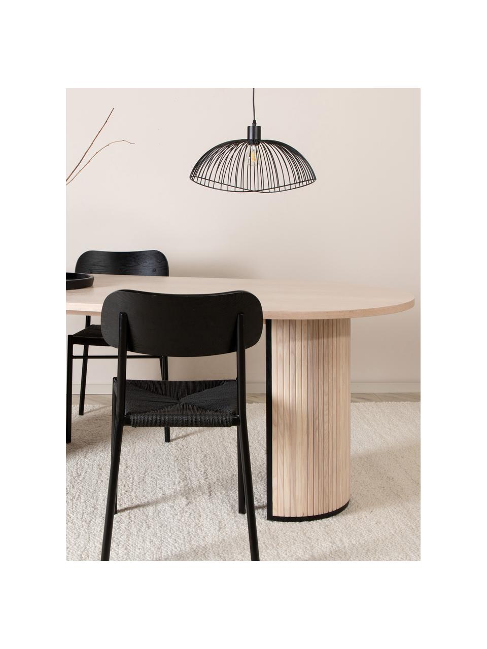 Mesa de comedor ovalada de madera Bianca, 200 x 90 cm, Tablero: fibras de densidad media , Estructura: madera de árbol de trompe, Madera de roble barnizado claro, An 200 x F 90 cm