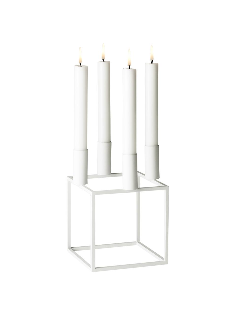 Kerzenhalter Kubus in Weiß, Stahl, lackiert, Weiß, B 14 x H 20 cm
