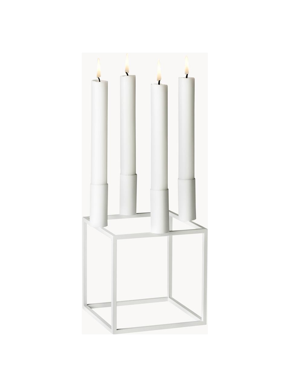 Kerzenhalter Kubus, Stahl, lackiert, Weiß, B 14 x H 20 cm