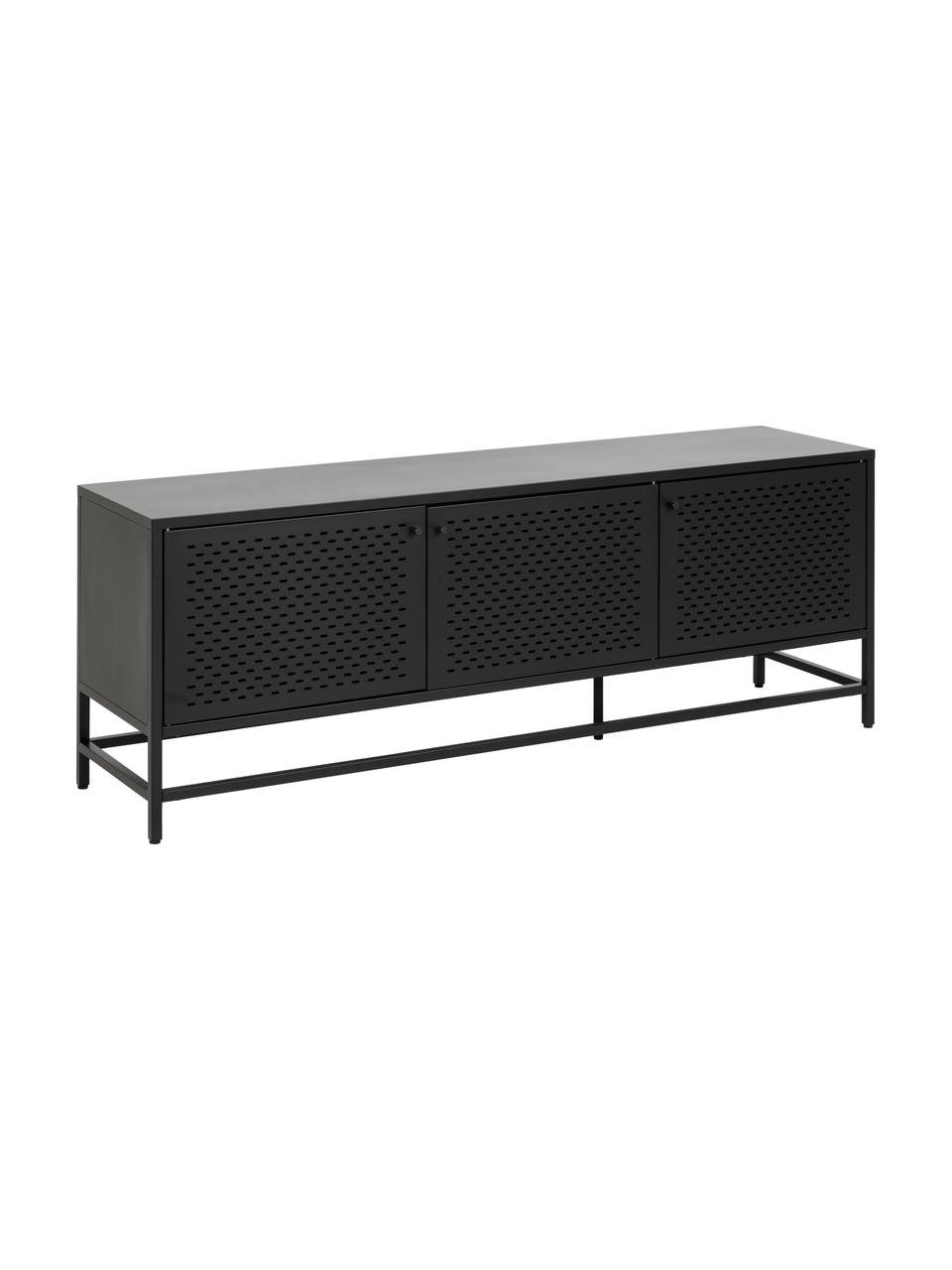 Credenza bassa in metallo nero con ante Newton, Metallo rivestito, Nero, Larg. 160 x Alt. 60 cm