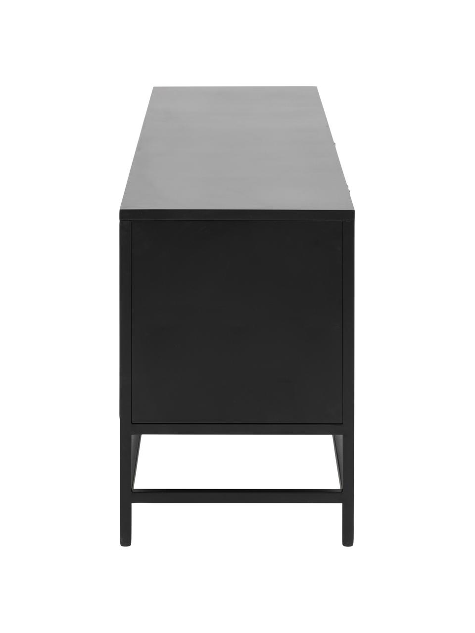 Credenza bassa in metallo nero con ante Newton, Metallo rivestito, Nero, Larg. 160 x Alt. 60 cm