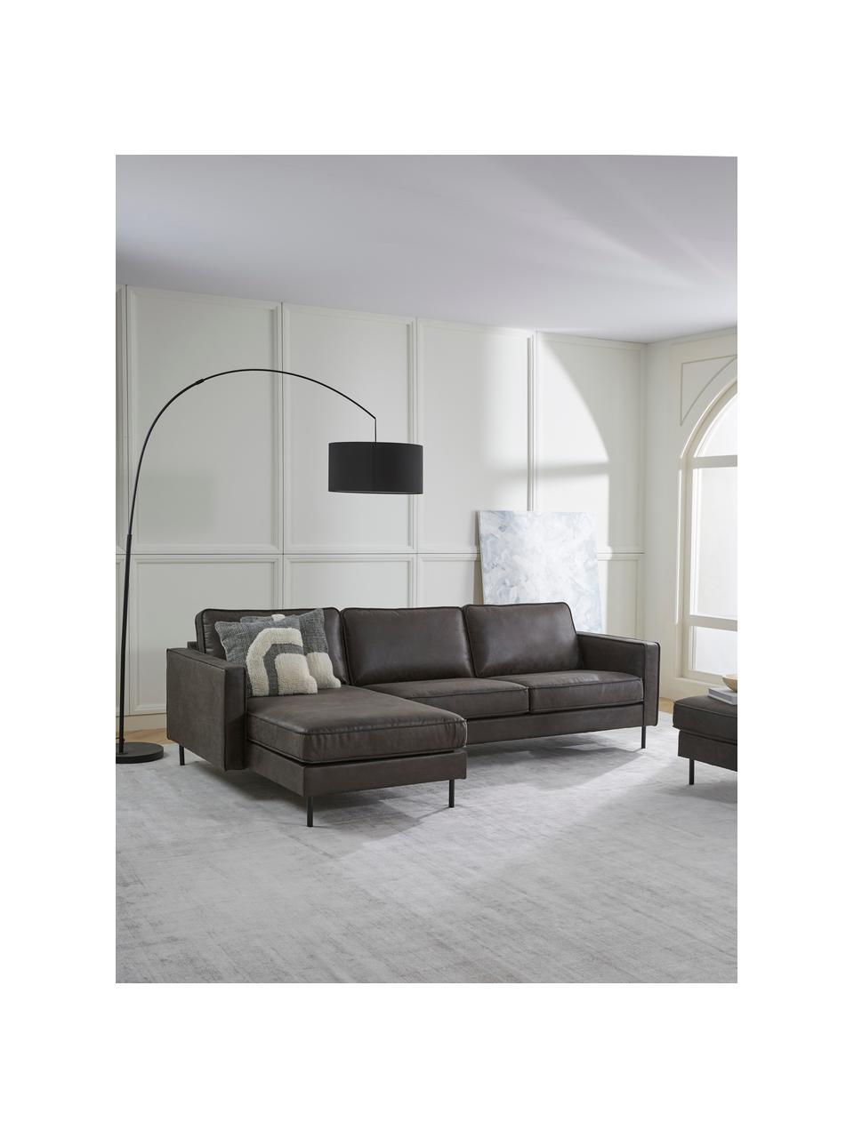 Ecksofa Hunter aus recyceltem Leder, Bezug: 70% recyceltes Leder, 30%, Gestell: Massives Kiefernholz, hoc, Füße: Metall, pulverbeschichtet, Leder Anthrazit, B 264 x T 154 cm, Eckteil links