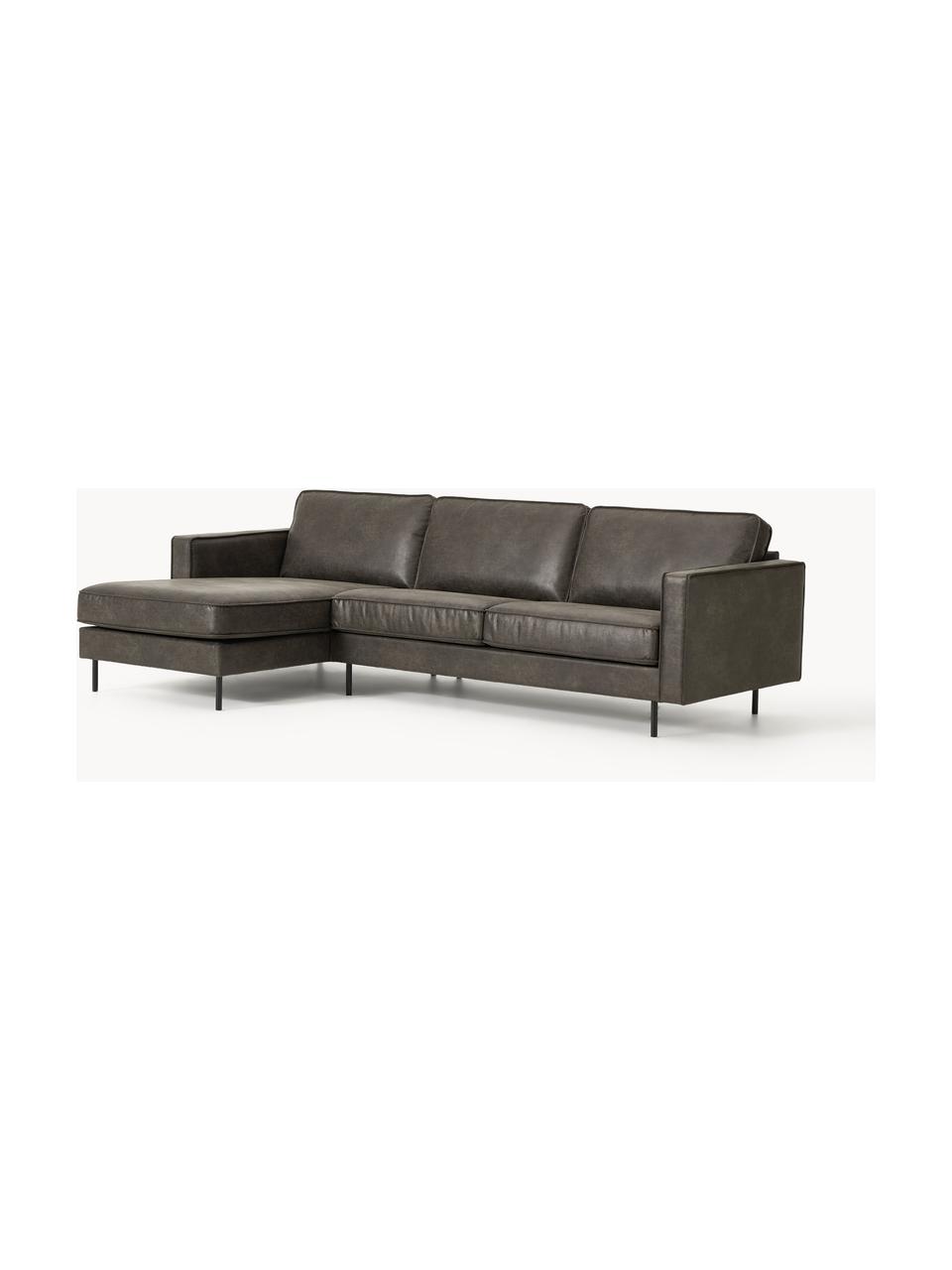 Ecksofa Hunter aus recyceltem Leder, Bezug: 70% recyceltes Leder, 30%, Gestell: Massives Kiefernholz, hoc, Füße: Metall, pulverbeschichtet, Leder Anthrazit, B 264 x T 154 cm, Eckteil links