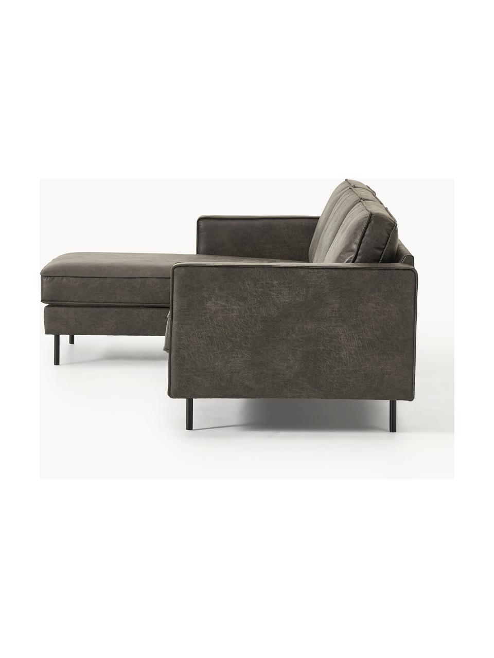 Ecksofa Hunter aus recyceltem Leder, Bezug: 70% recyceltes Leder, 30%, Gestell: Massives Kiefernholz, hoc, Füße: Metall, pulverbeschichtet, Leder Anthrazit, B 264 x T 154 cm, Eckteil links