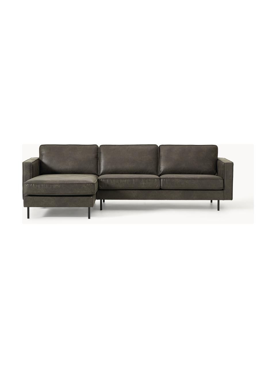 Ecksofa Hunter aus recyceltem Leder, Bezug: 70% recyceltes Leder, 30%, Gestell: Massives Kiefernholz, hoc, Füße: Metall, pulverbeschichtet, Leder Anthrazit, B 264 x T 154 cm, Eckteil links