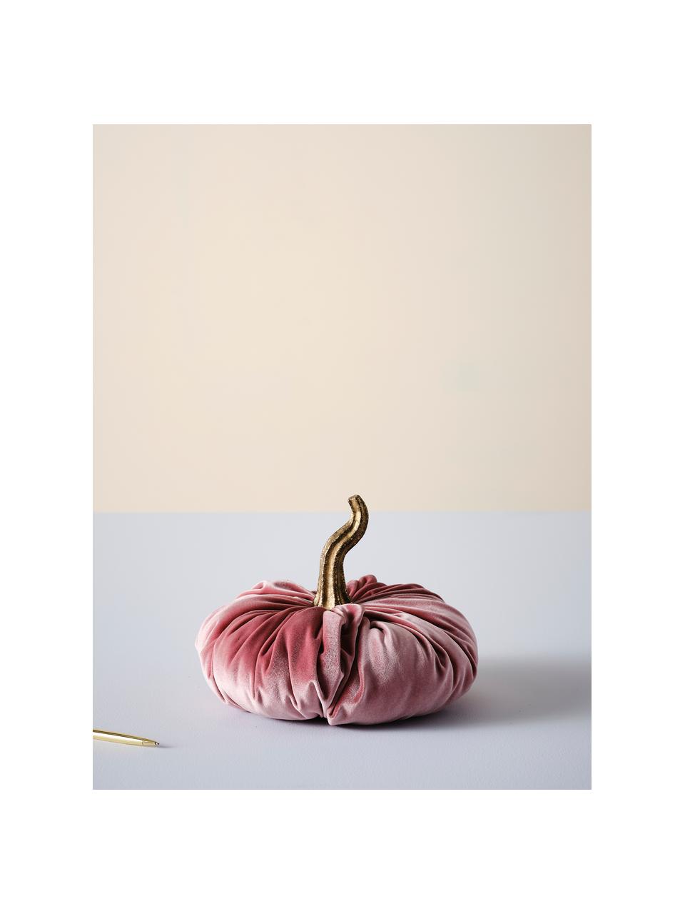 Calabaza decorativa de terciopelo Pumpis, Ø 19 cm, 15% poliresina, 35% acrílico, 25% poliéster, 25% relleno de arena de cuarzo, Rosa, Ø 19 x Al 18 cm