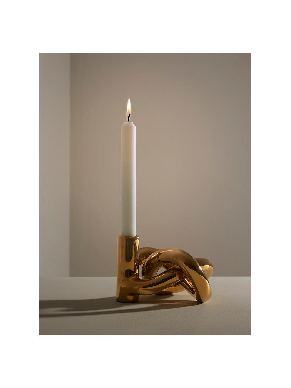Kerzenhalter Lykke aus Keramik, Keramik, Goldfarben, B 15 x H 10 cm