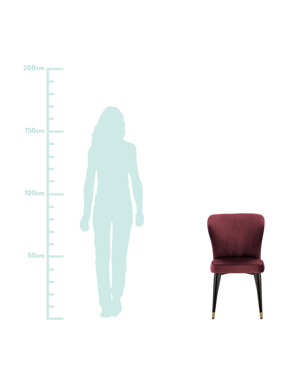 Klassieke fluwelen stoel Cleo, Bekleding: fluweel (polyester), Poten: gepoedercoat metaal, Bordeauxrood, B 51 x D 62 cm
