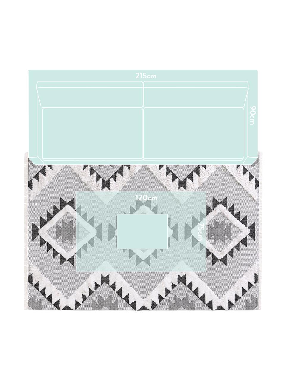 Tapis ethnique lavable en coton Oslo Aztec, Blanc crème, tons gris