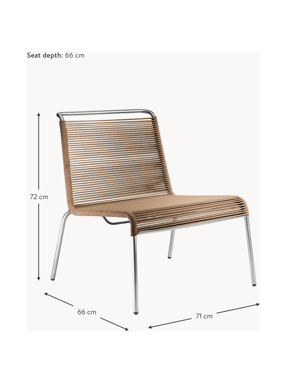Gartensessel Teglgård, Sitzfläche: Schnur, Gestell: Metall, beschichtet, Braun, Silberfarben, B 71 x T 66 cm