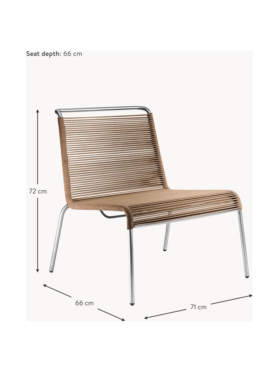 Poltrona da giardino Teglgård, Seduta: corda, Struttura: metallo rivestito, Marrone, argentato, Larg. 71 x Prof. 66 cm