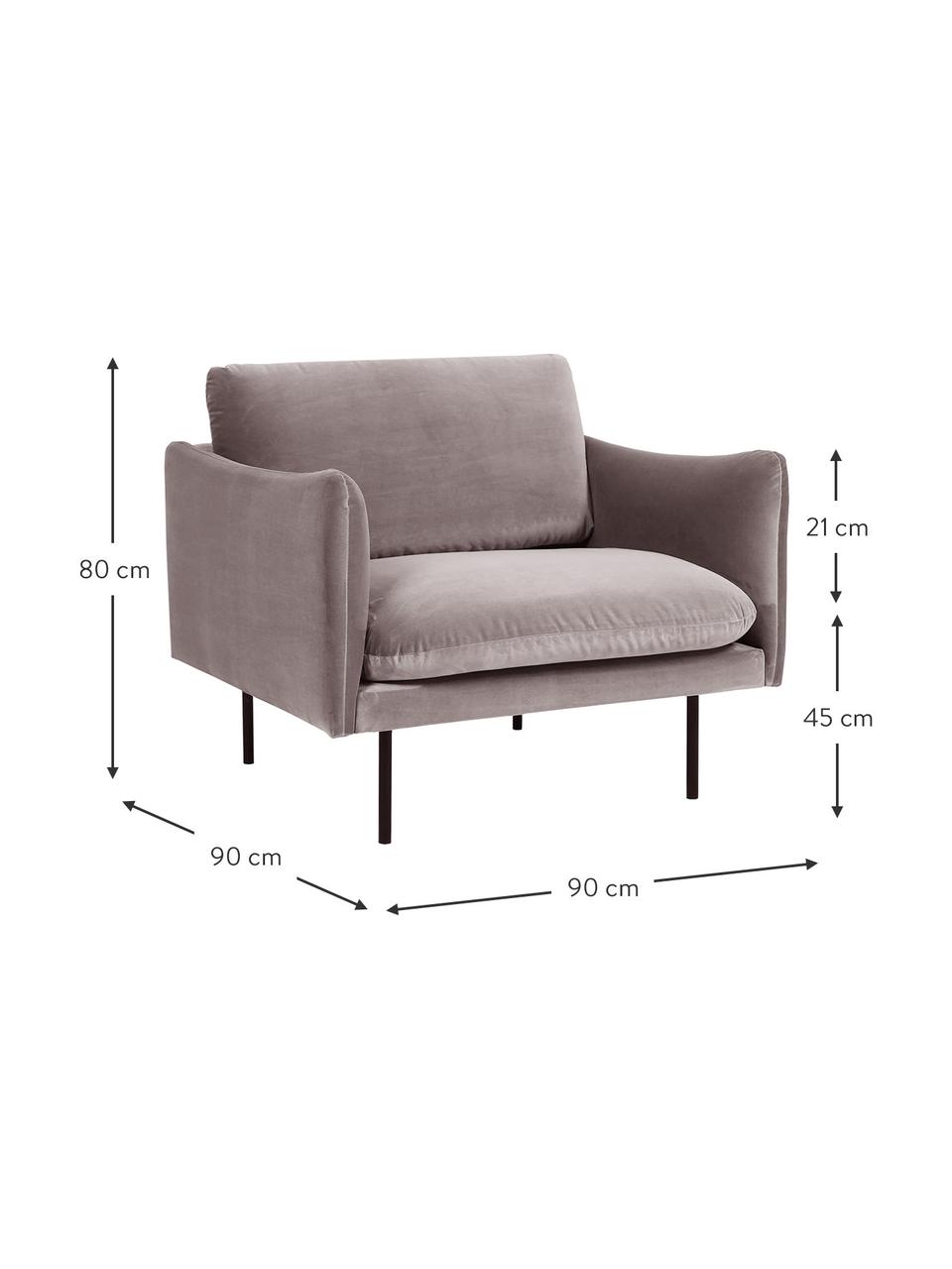 Poltrona in velluto con gambe in metallo Moby, Rivestimento: velluto (rivestimento in , Struttura: legno di pino massiccio, , Gambe: metallo verniciato a polv, Velluto taupe, Larg. 90 x Prof. 90 cm