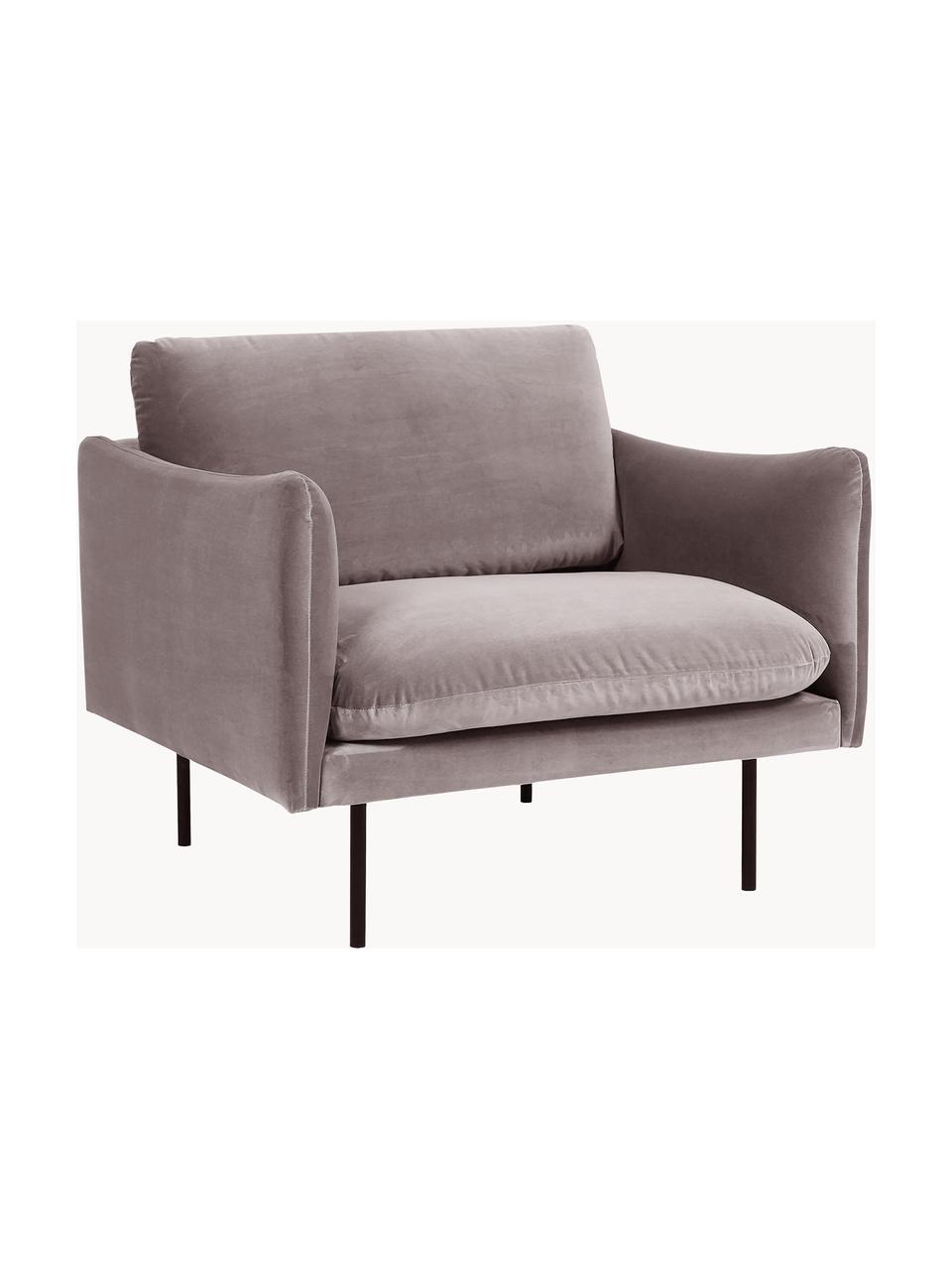 Fotel z aksamitu Moby, Tapicerka: aksamit (wysokiej jakości, Stelaż: lite drewno sosnowe z cer, Nogi: metal malowany proszkowo, Greige aksamit, S 90 x G 90 cm