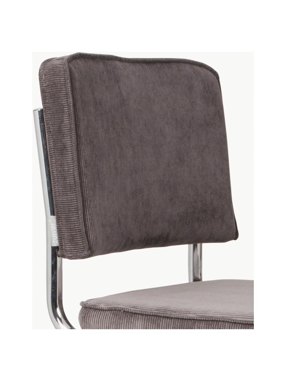Chaise cantilever en velours côtelé Kink, Velours côtelé gris, cadre chrome, larg. 48 x prof. 48 cm