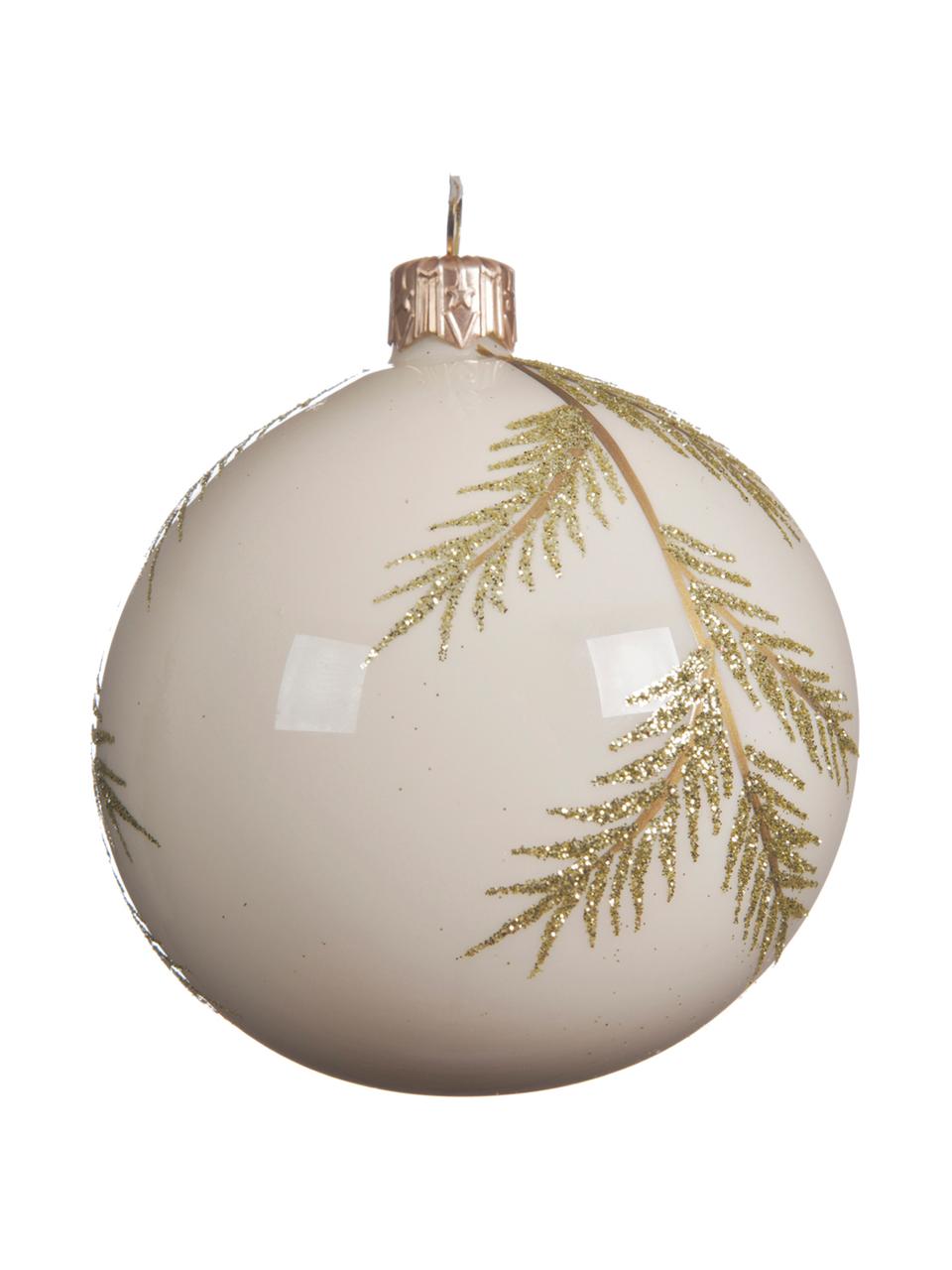 Weihnachtskugeln Zian, 6er-Set, Off White, Goldfarben, Ø 8 cm