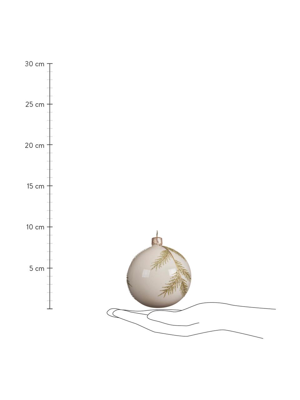 Boules de Noël Zian, 6 pièces, Blanc cassé, couleur dorée, Ø 8 cm