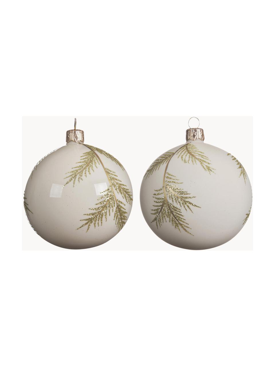 Boules de Noël Zian, 6 pièces, Blanc cassé, couleur dorée, Ø 8 cm