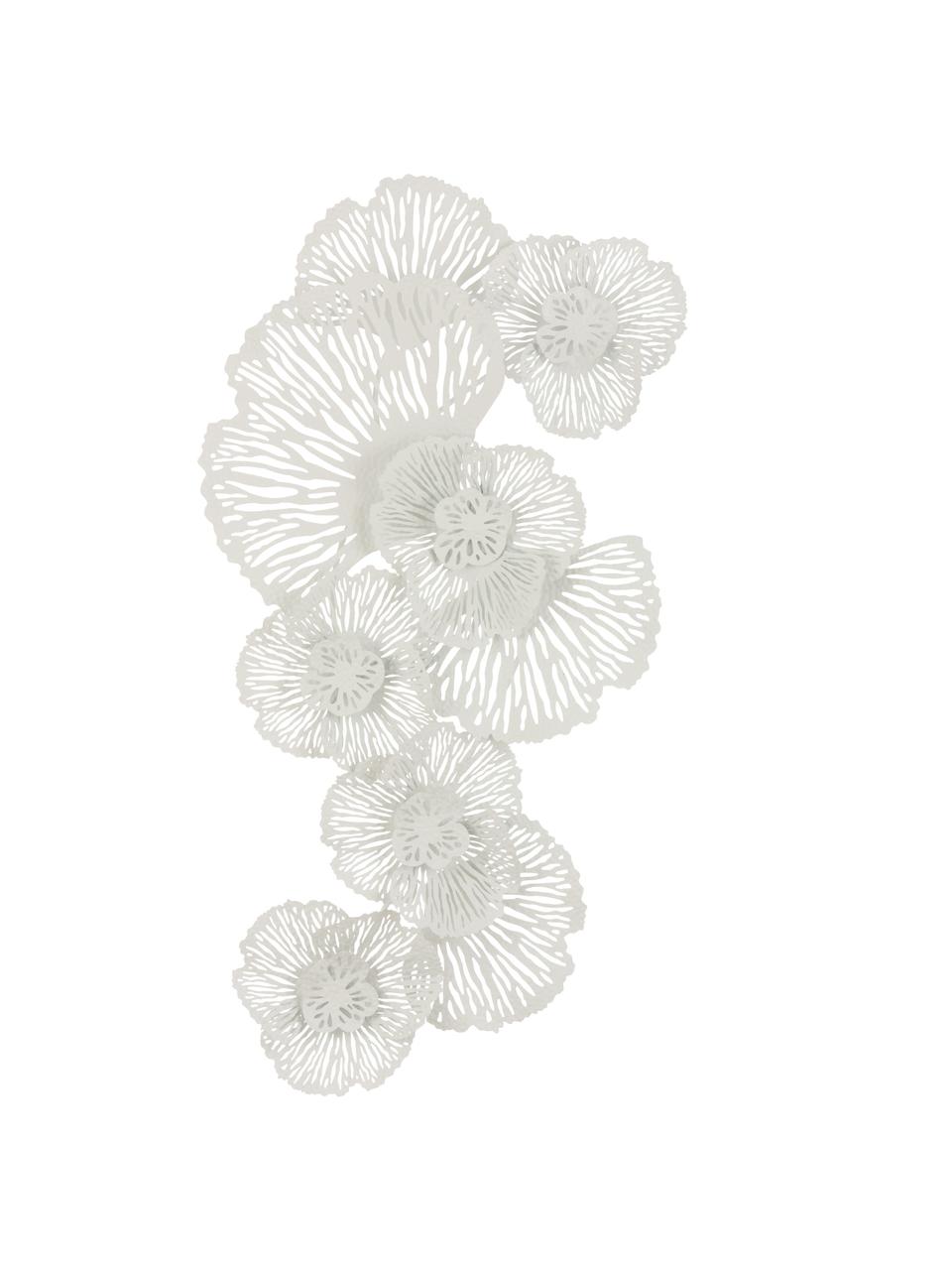 Kovová nástěnná dekorace Flowers, Potažený kov, Bílá, Š 72 cm, V 130 cm