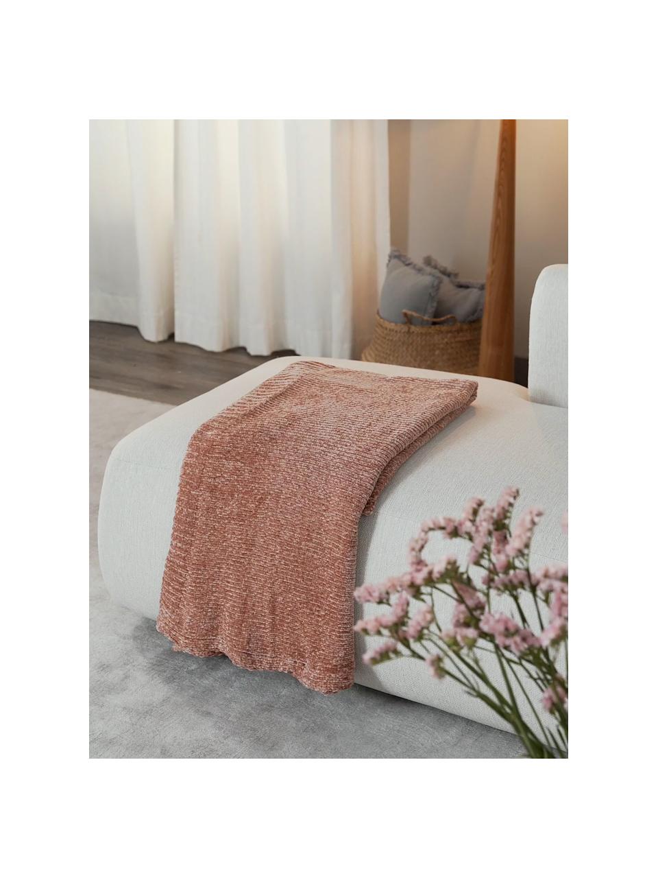 Weiche Chenille-Decke Beckett in Altrosa, 100% Polyester, Altrosa, B 130 x L 170 cm