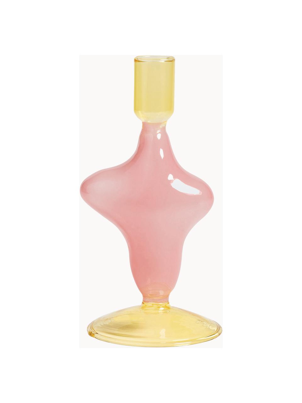 Candelabro de vidrio Flux, Vidrio, Rosa pálido, amarillo, Ø 8 x Al 17 cm