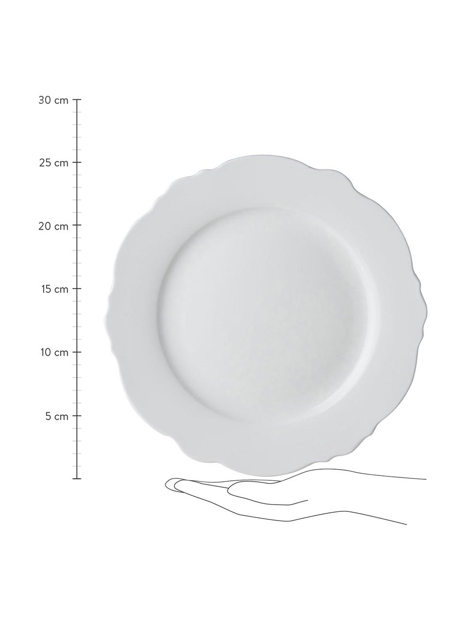 Set van 4 dinerborden Muschel Loft met gebogen rand, Porselein, Wit, Ø 26 x H 2 cm