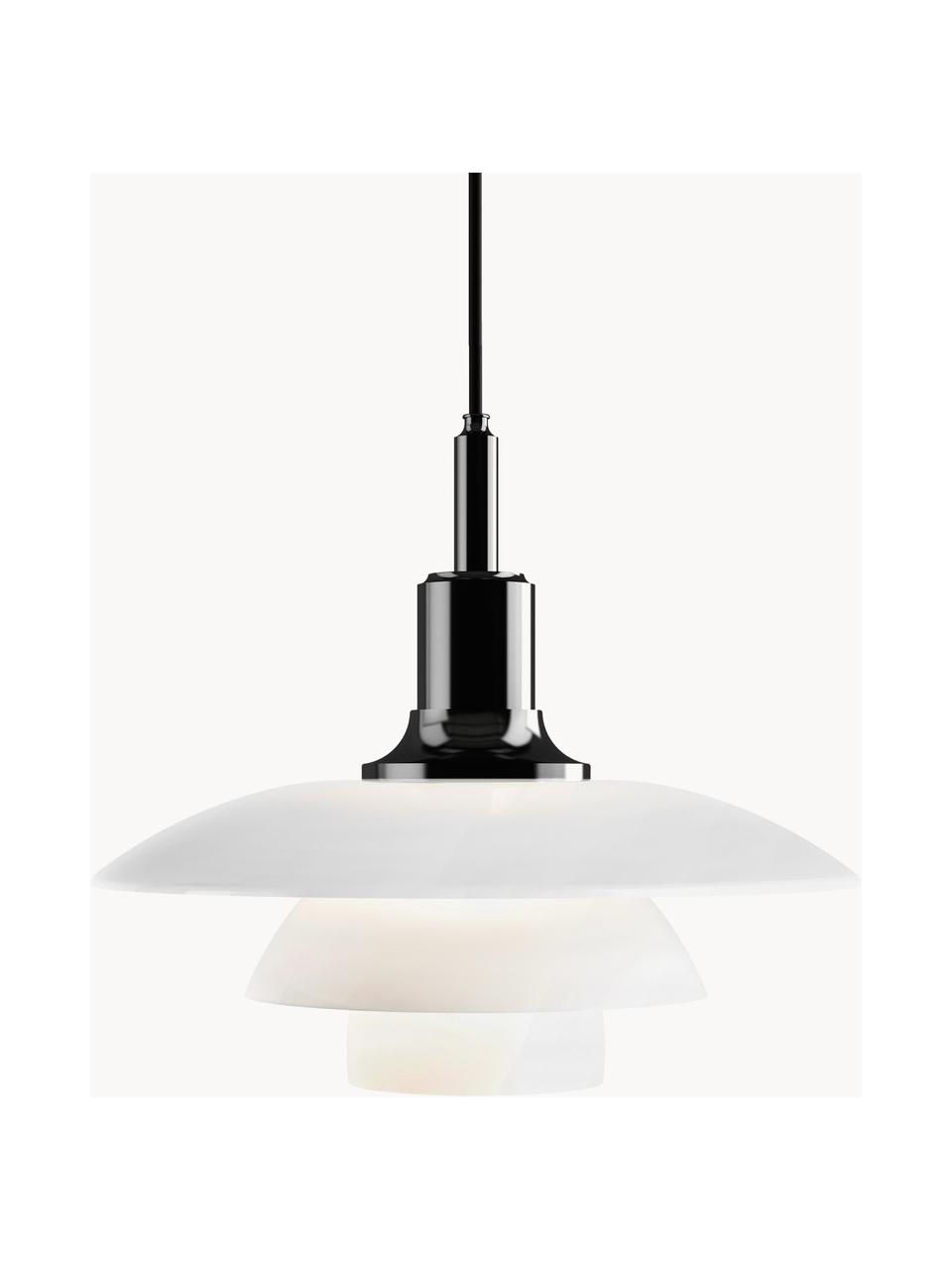 Lámpara de techo soplada artesanalmente PH 3½-3, Pantalla: vidrio opalino soplado ar, Cable: cubierto en tela, Negro, blanco, Ø 33 x Al 29 cm