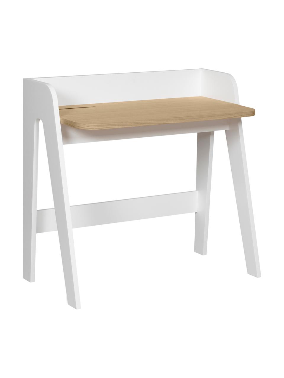 Scandi bureau Fiore in wit, Frame: gelakt MDF, Tafelblad: MDF met eikenhoutfineer, Wit, bruin, 91 x 49 cm