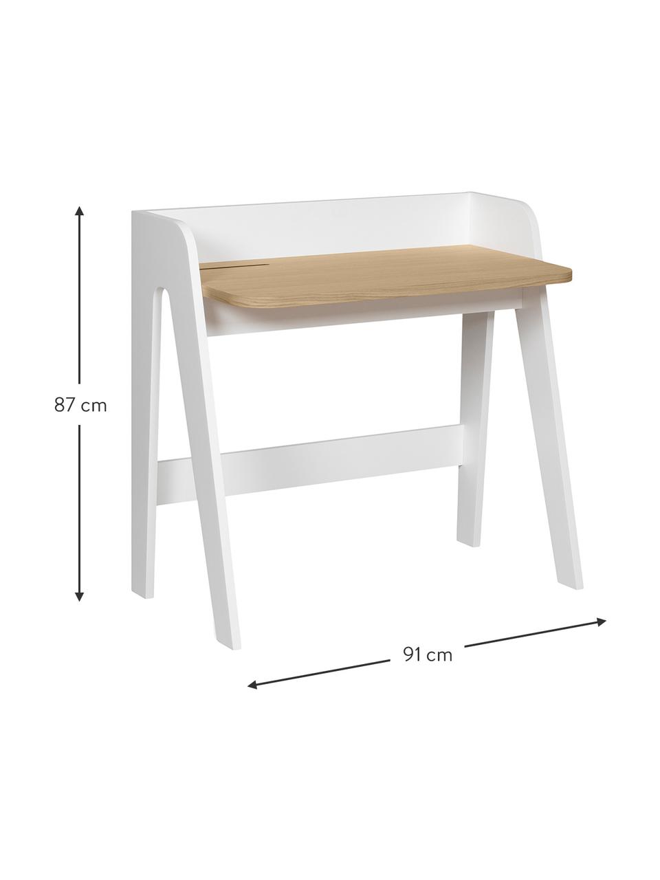 Escritorio Fiore, estilo escandinavo, Estructura: tablero de fibra de densi, Tablero: paneles de fibra de densi, Blanco, marrón, An 91 x F 49 cm