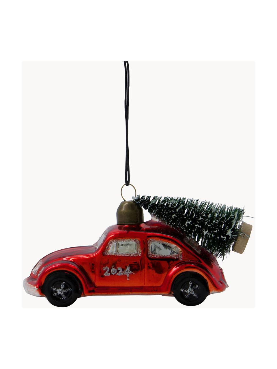 Weihnachtsbaumanhänger Car, Glas, Kunststoff, Rot, B 11 x H 6 cm