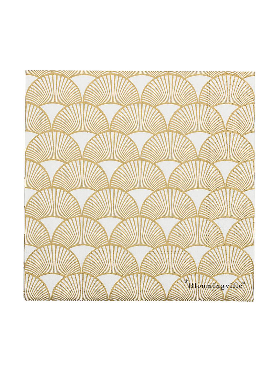 Papier-Servietten Sun, 20 Stück, Papier, Goldfarben, Weiß, B 33 x L 33 cm