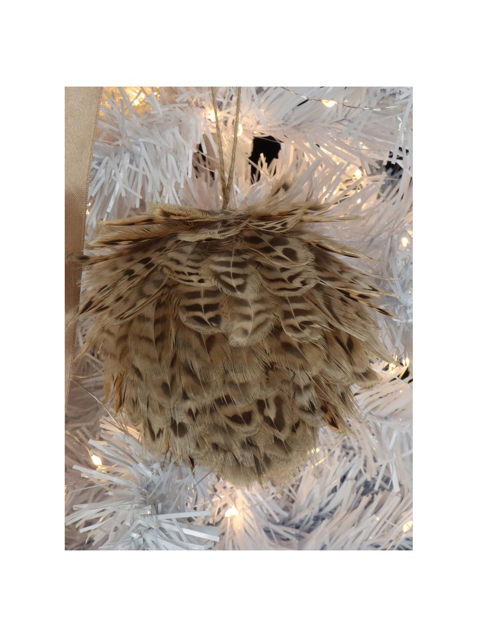 Kerstboomhanger Feather Ball, 2 stuks, Veren, Bruintinten, Ø 11 cm