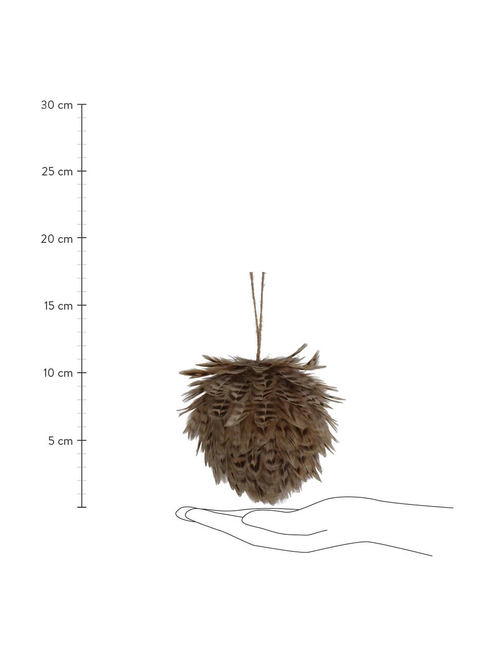 Ozdoby na stromeček Feather Ball, 2 ks, Peří, Odstíny hnědé, Ø 11 cm