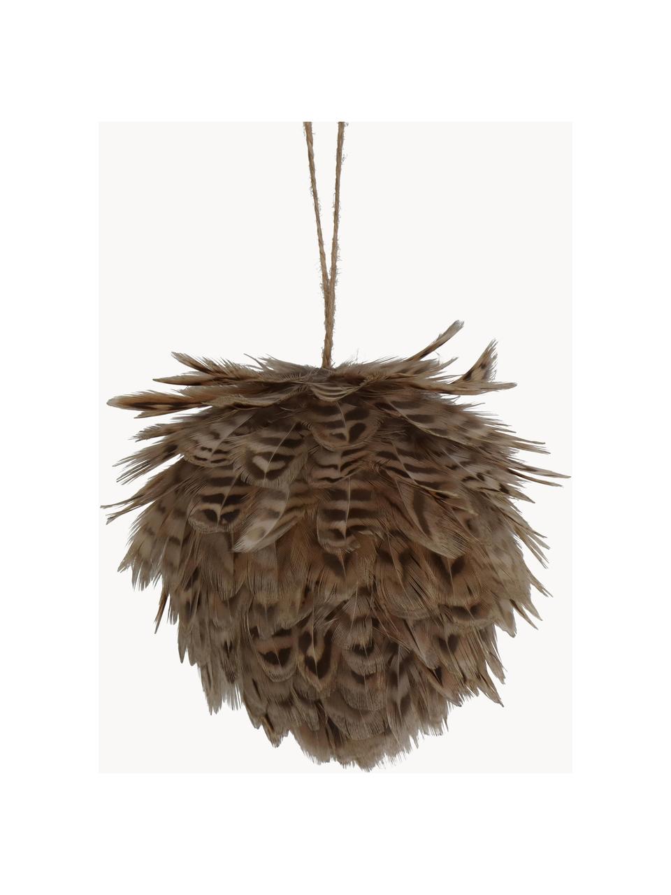 Ozdoby na stromeček Feather Ball, 2 ks, Peří, Odstíny hnědé, Ø 11 cm