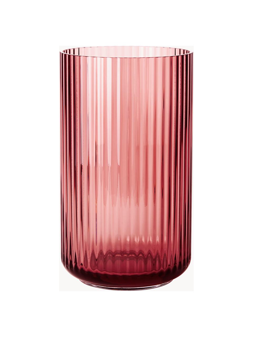 Vase en verre soufflé bouche Lyngby, haut. 25 cm, Verre, Rouge corail, transparent, Ø 15 x haut. 25 cm