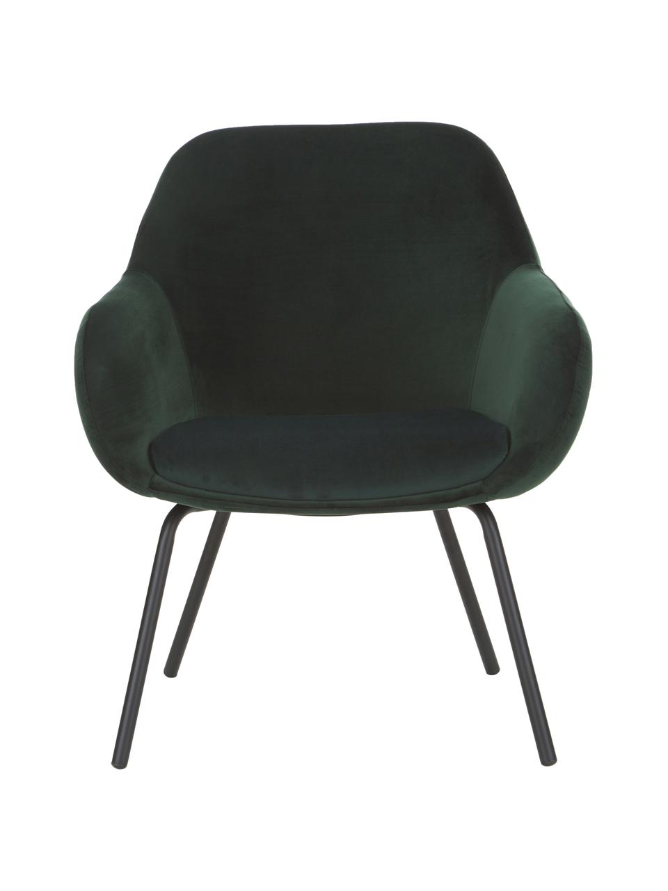 Fluwelen fauteuil Jana in donkergroen, Bekleding: fluweel (polyester), Poten: gepoedercoat metaal, Donkergroen, B 72 x D 68 cm