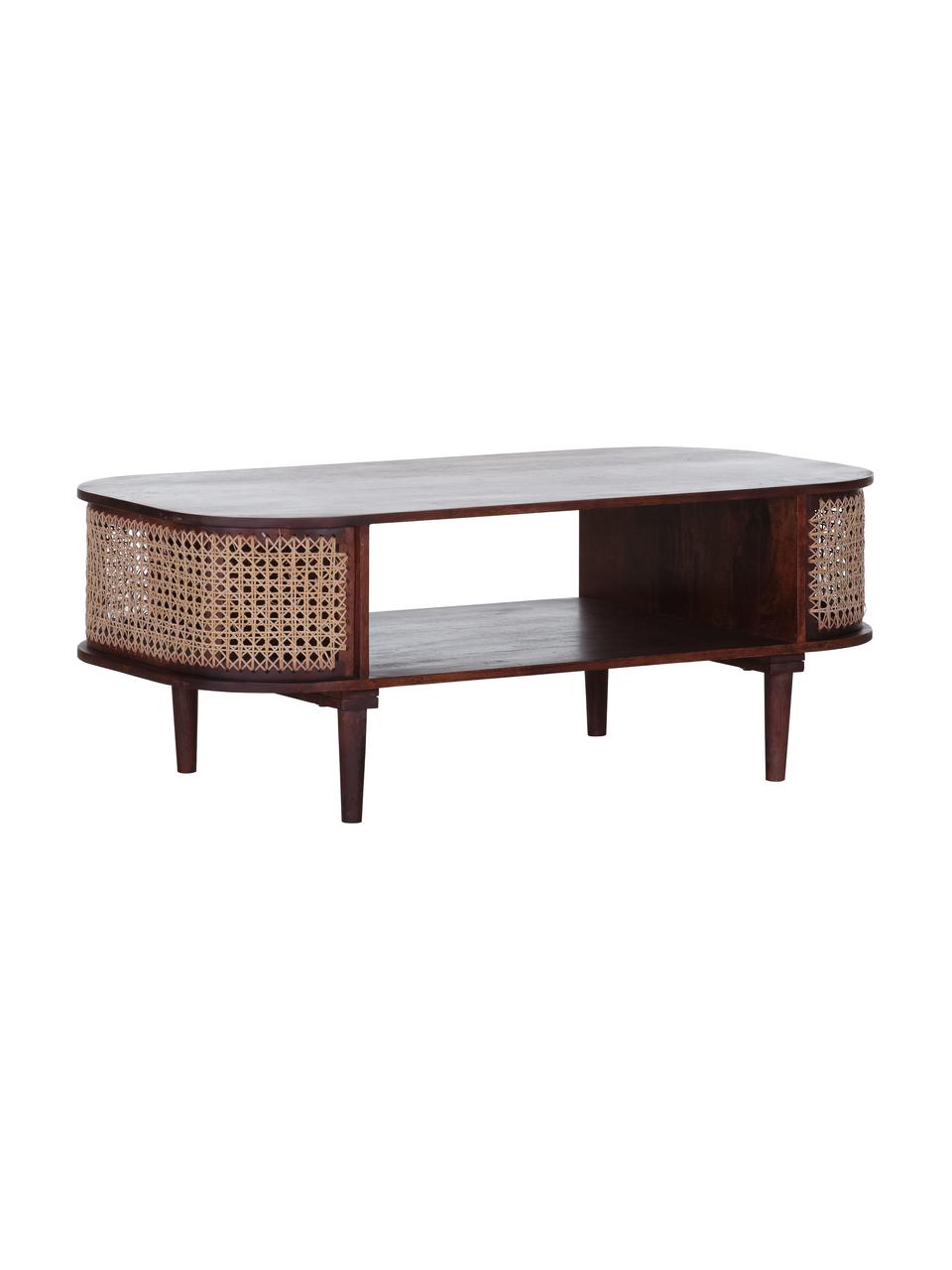 Mangohouten salontafel Maracana met Weens vlechtwerk, Mangohout, Bruin, B 120 cm x H 45 cm